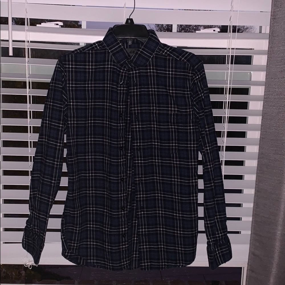 Gold and Navy Blue plaid H&M button up